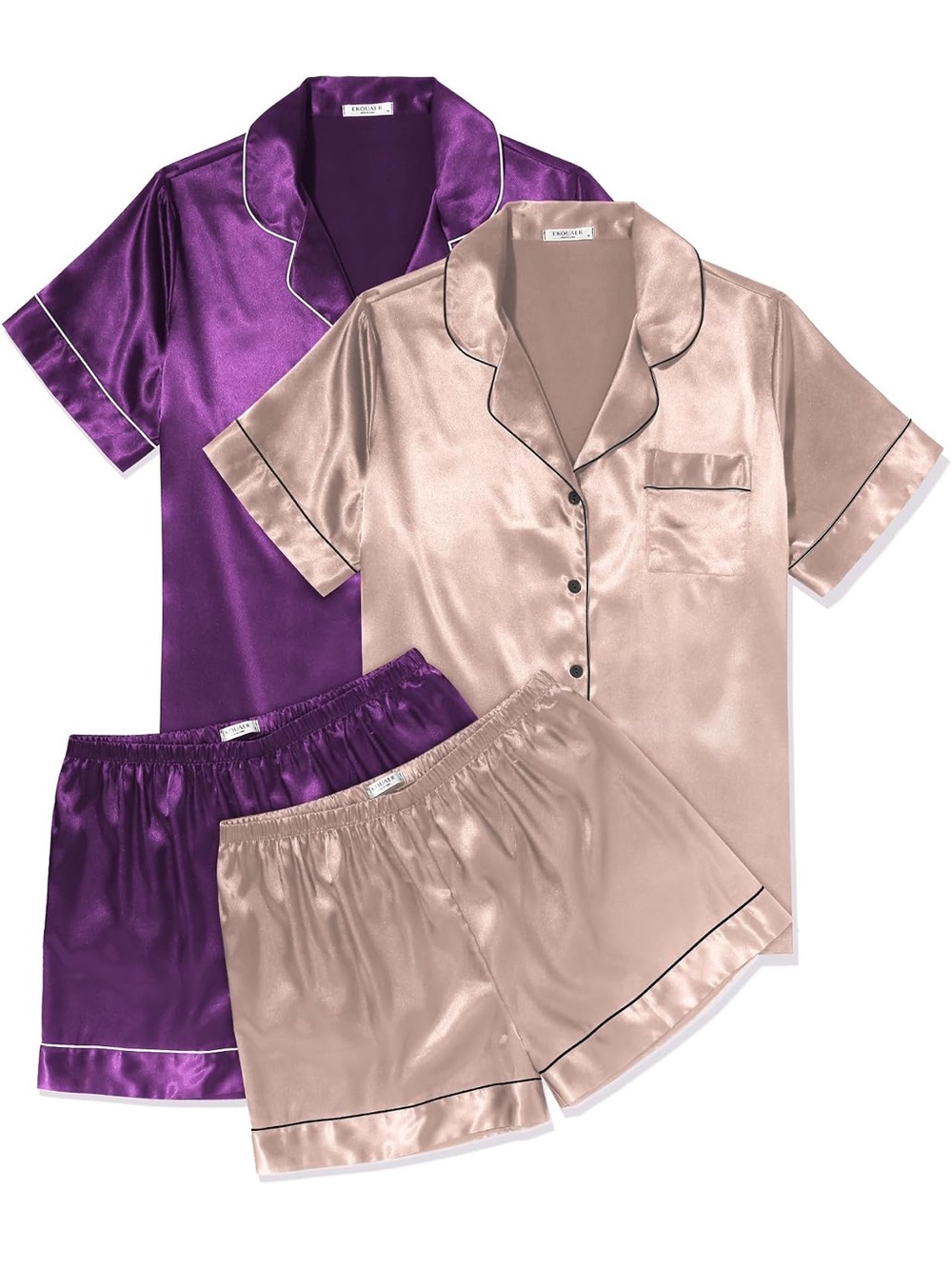 LG Silk Satin Pajama Sets Women Button Down Short Sleeve Lounge Sleepwear 2